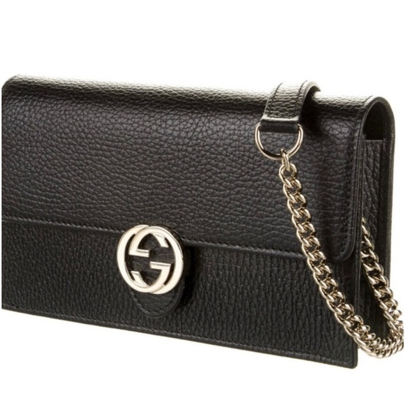 Gucci Black Leather Wallet on Chain with Silver GG Emblem - Picture 2 of 8